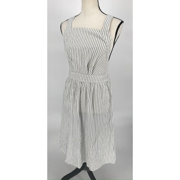 Lulus Women Apron Dress Size Small Black/White Stripe Crossback Open back - Picture 2 of 10